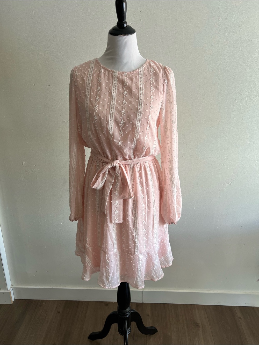 Hailey & Co Light Pink Midi Dress with Tie Waist lace